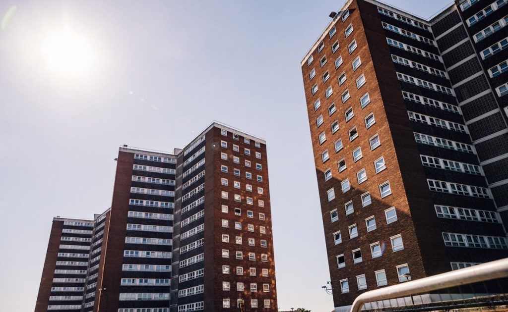 External shot of social housing tower blocks in Thurrock
